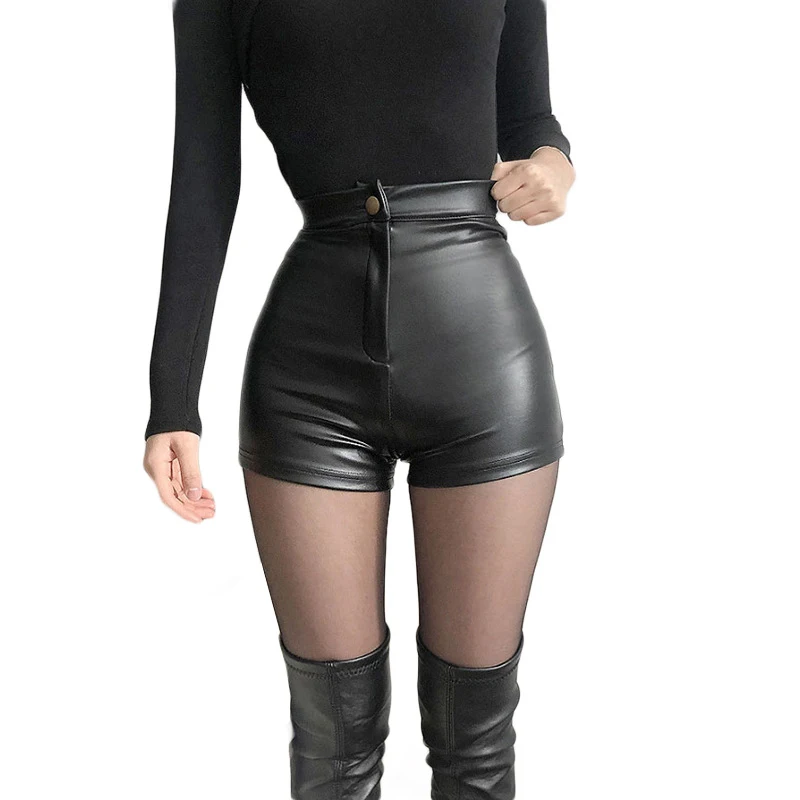 Sexy Black PU Fashion Casual Summer Shorts Women Clothing Faux Leather Goth High Waisted Womens Shorts Y2k Hot Woman Short Pants