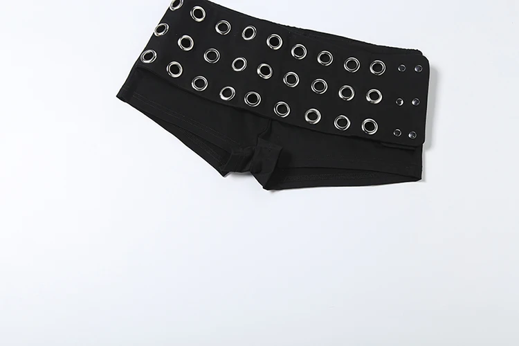 Kliou High Street Style Mini Shorts Woman Metal Rings Hollow Decoration Elastic High Waist Hot Girls Sexy Fashion Skinny Bottoms