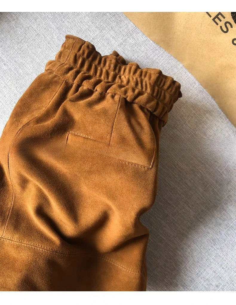Suede Leather Shorts Women Spring Genuine Leather Harajuku Vertical Bar Short Britches Casual Bloomers Coffee Shorts de Mujeres