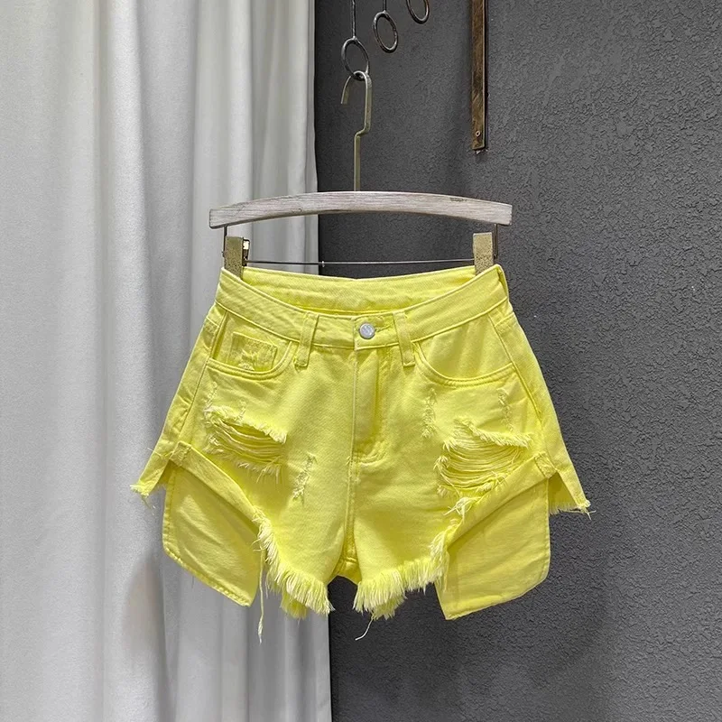 Women's A-shaped Denim Shorts Jeans 2026 Summer New Slim-fit High-waisted Ripped Design Y2k Shorts Wide-leg Booty Shorts