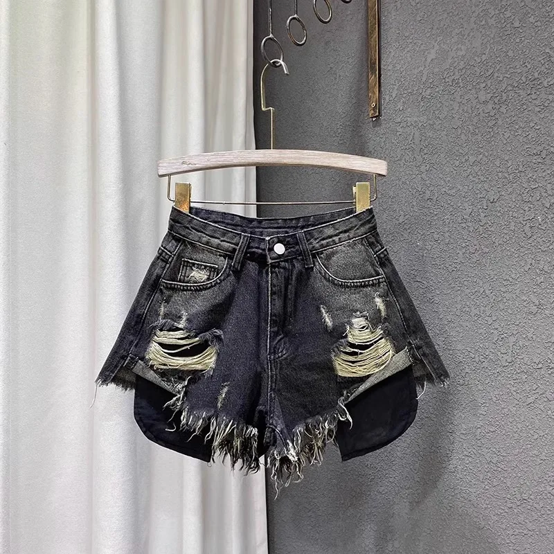 Women's A-shaped Denim Shorts Jeans 2026 Summer New Slim-fit High-waisted Ripped Design Y2k Shorts Wide-leg Booty Shorts