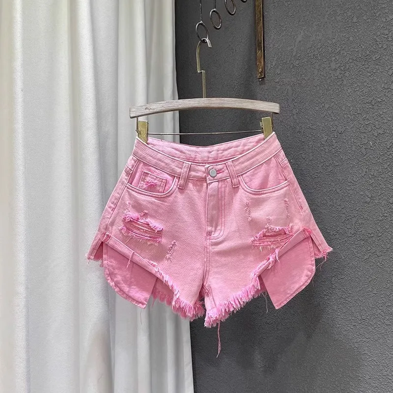 Women's A-shaped Denim Shorts Jeans 2026 Summer New Slim-fit High-waisted Ripped Design Y2k Shorts Wide-leg Booty Shorts