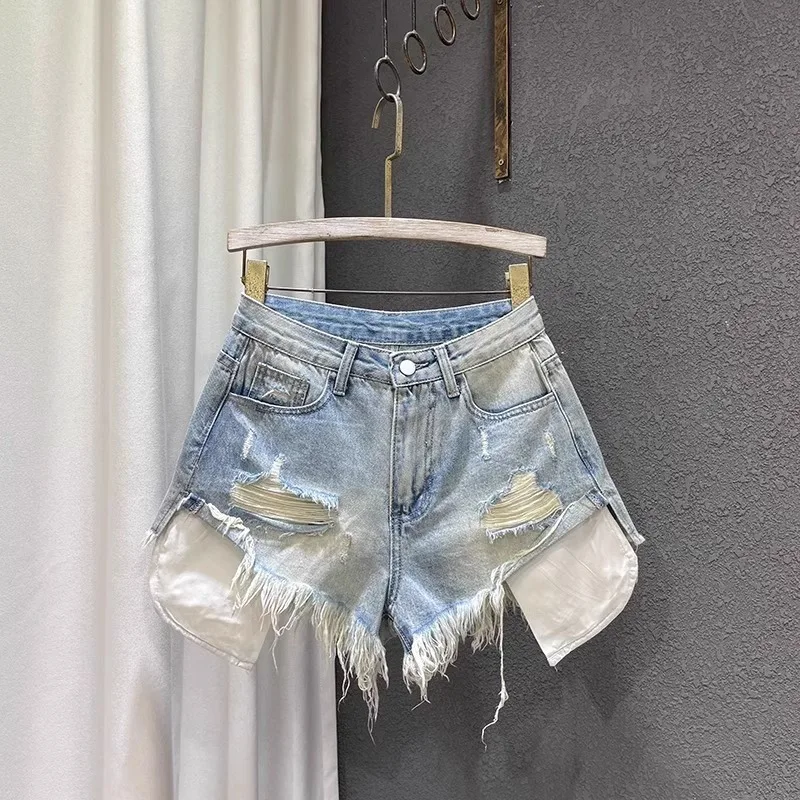 Women's A-shaped Denim Shorts Jeans 2026 Summer New Slim-fit High-waisted Ripped Design Y2k Shorts Wide-leg Booty Shorts