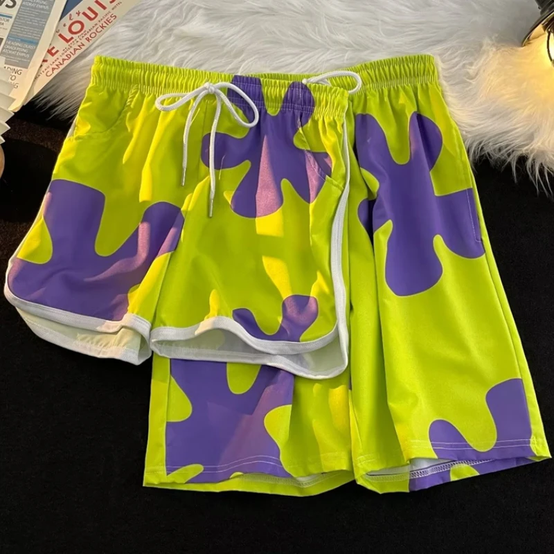 Beach Style Shorts for Women Fashion Summer Streetwear BF Y2k Pants Cartoon Print Casual Short Mujer Pantalones Cortos De Mujer