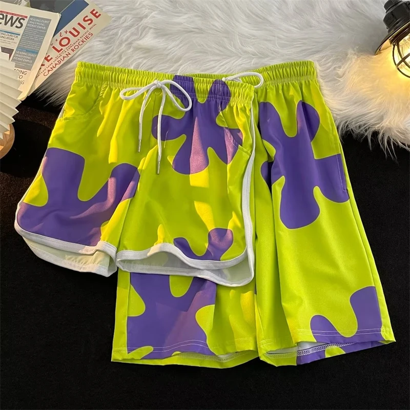 Beach Style Shorts for Women Fashion Summer Streetwear BF Y2k Pants Cartoon Print Casual Short Mujer Pantalones Cortos De Mujer