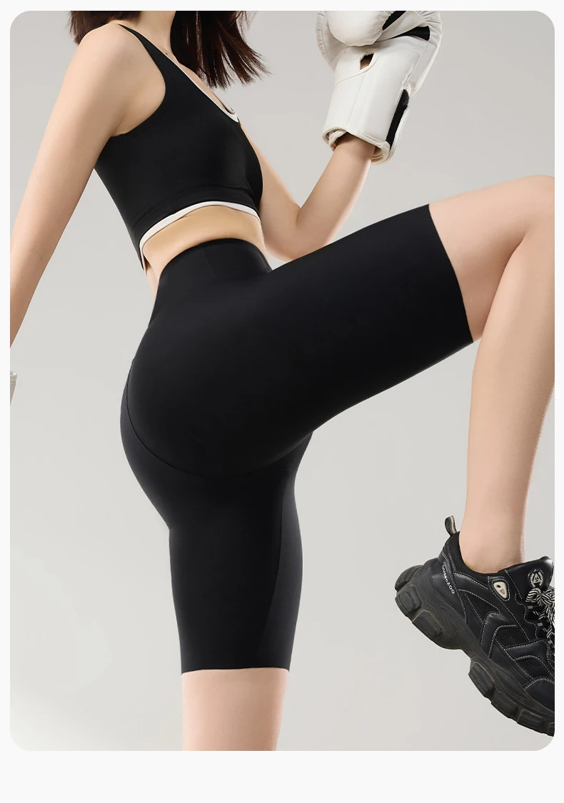 BIVIGAOS Summer Thin Seamless High Waist Sharkskin Bicycle Shorts Women Knee Length Tight Biker Shorts Sport Short Leggings