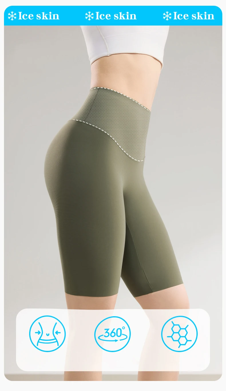BIVIGAOS Summer Thin Seamless High Waist Sharkskin Bicycle Shorts Women Knee Length Tight Biker Shorts Sport Short Leggings