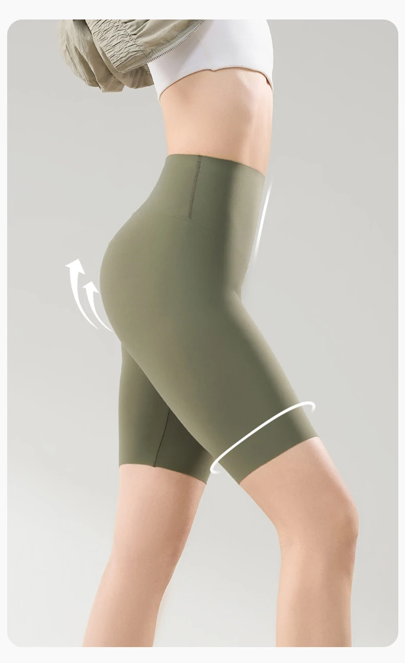 BIVIGAOS Summer Thin Seamless High Waist Sharkskin Bicycle Shorts Women Knee Length Tight Biker Shorts Sport Short Leggings