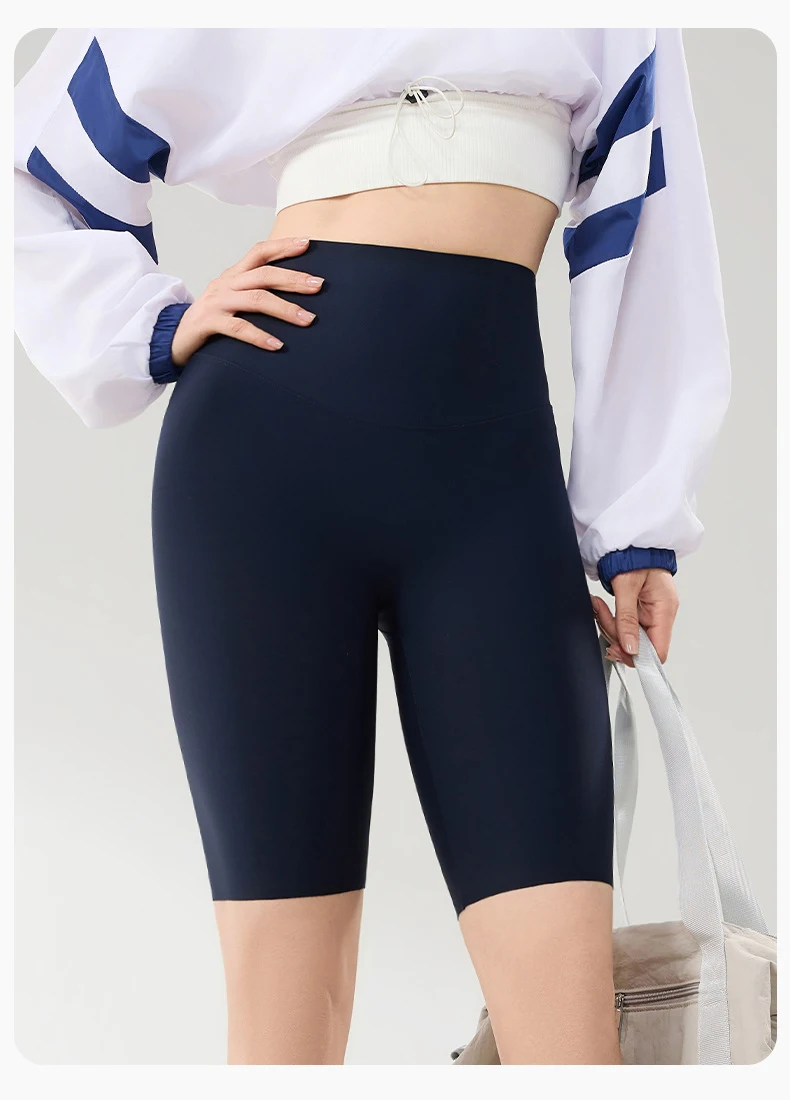 BIVIGAOS Summer Thin Seamless High Waist Sharkskin Bicycle Shorts Women Knee Length Tight Biker Shorts Sport Short Leggings
