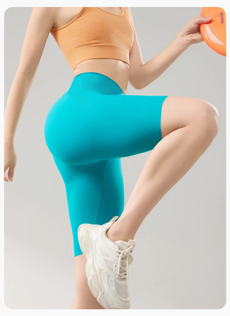 BIVIGAOS Summer Thin Seamless High Waist Sharkskin Bicycle Shorts Women Knee Length Tight Biker Shorts Sport Short Leggings