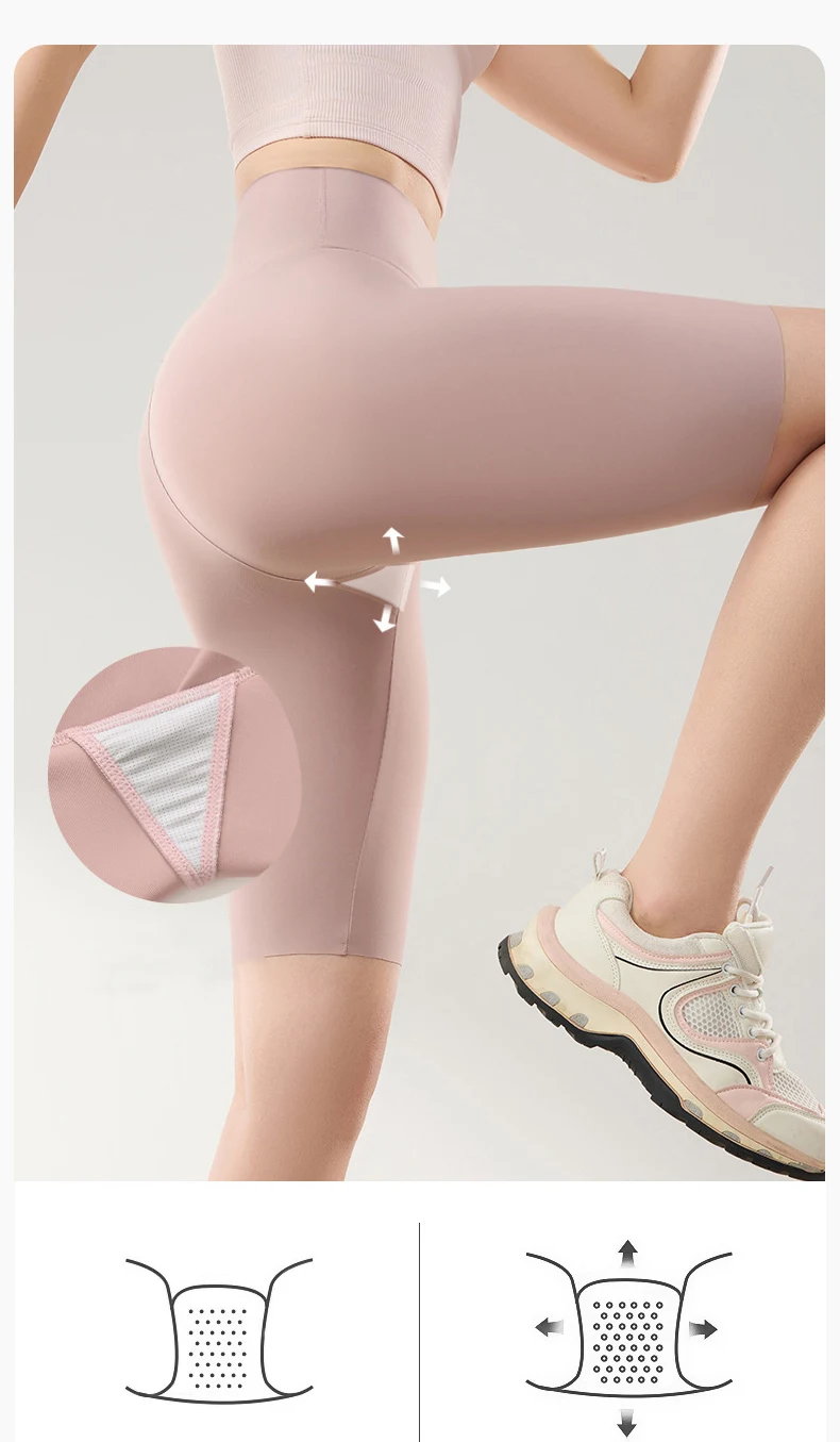 BIVIGAOS Summer Thin Seamless High Waist Sharkskin Bicycle Shorts Women Knee Length Tight Biker Shorts Sport Short Leggings