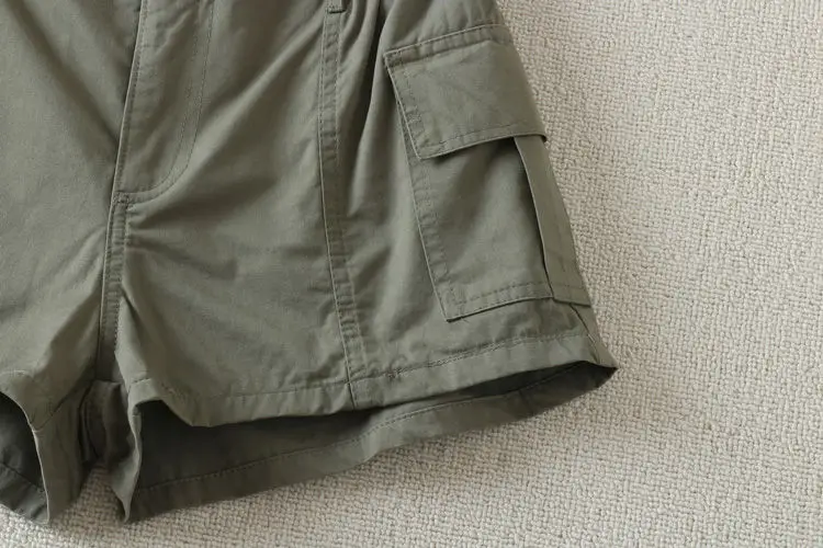 Summer Retro Women Cargo Shorts Y2K High Waist Streetwear Loose Pockets Wide Leg Pants Korean Cotton All Match Female Shorts