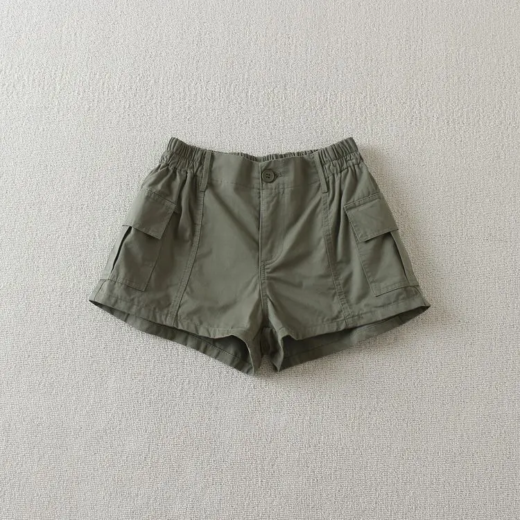 Summer Retro Women Cargo Shorts Y2K High Waist Streetwear Loose Pockets Wide Leg Pants Korean Cotton All Match Female Shorts