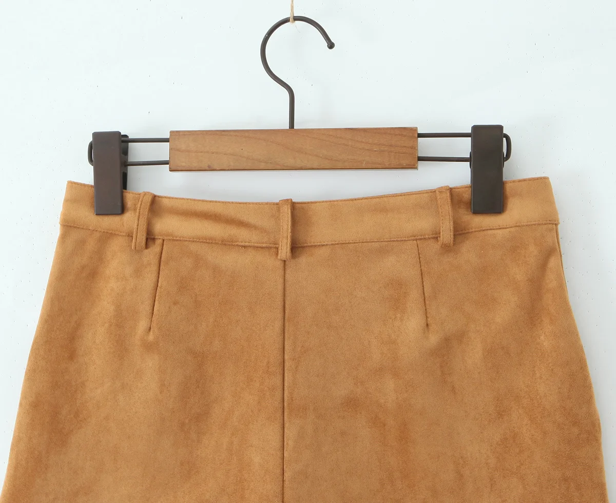 YENKYE Retro Brown Faux Suede Shorts Women High Waist Casual Short Pants