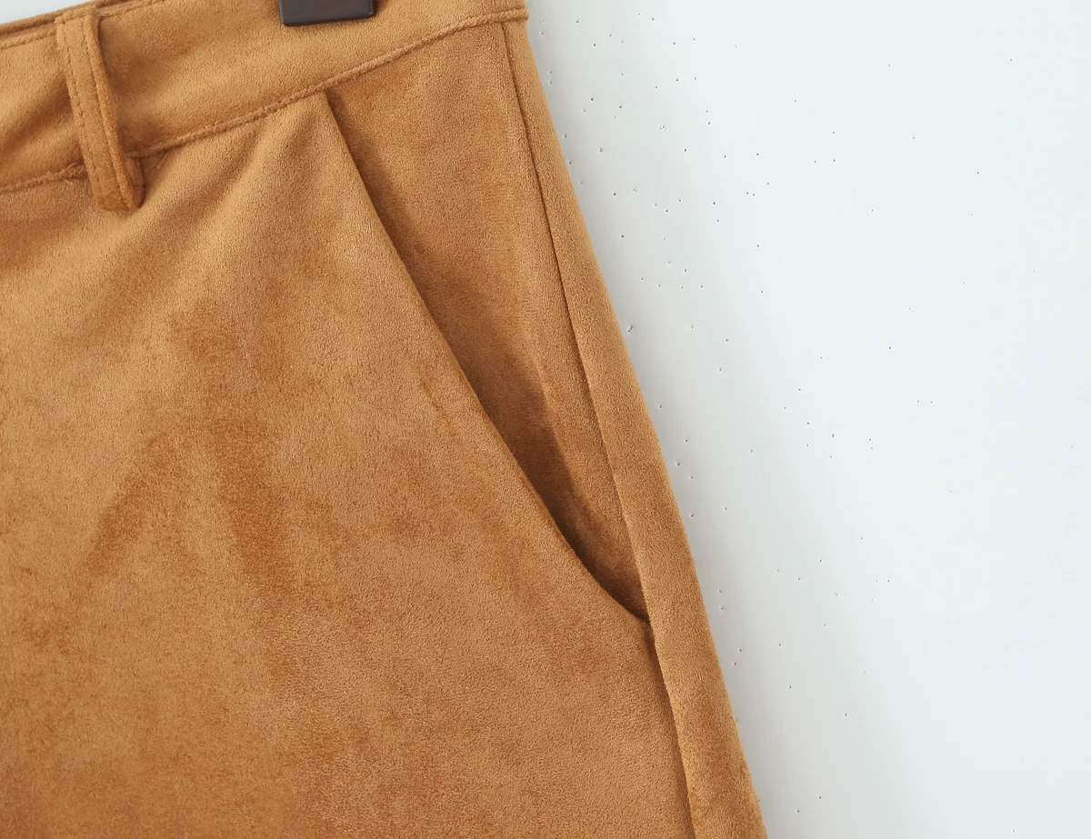 YENKYE Retro Brown Faux Suede Shorts Women High Waist Casual Short Pants