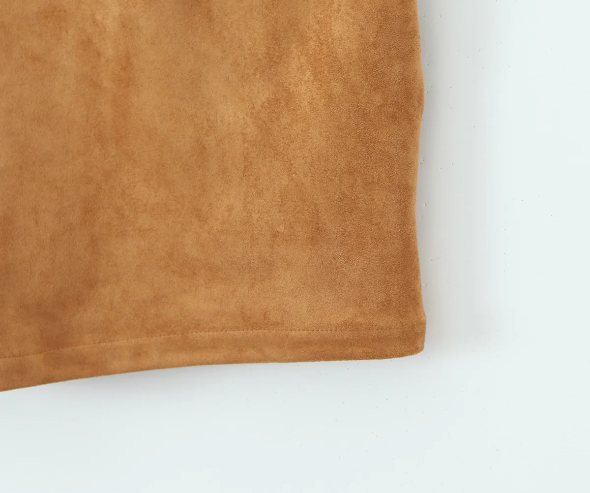YENKYE Retro Brown Faux Suede Shorts Women High Waist Casual Short Pants