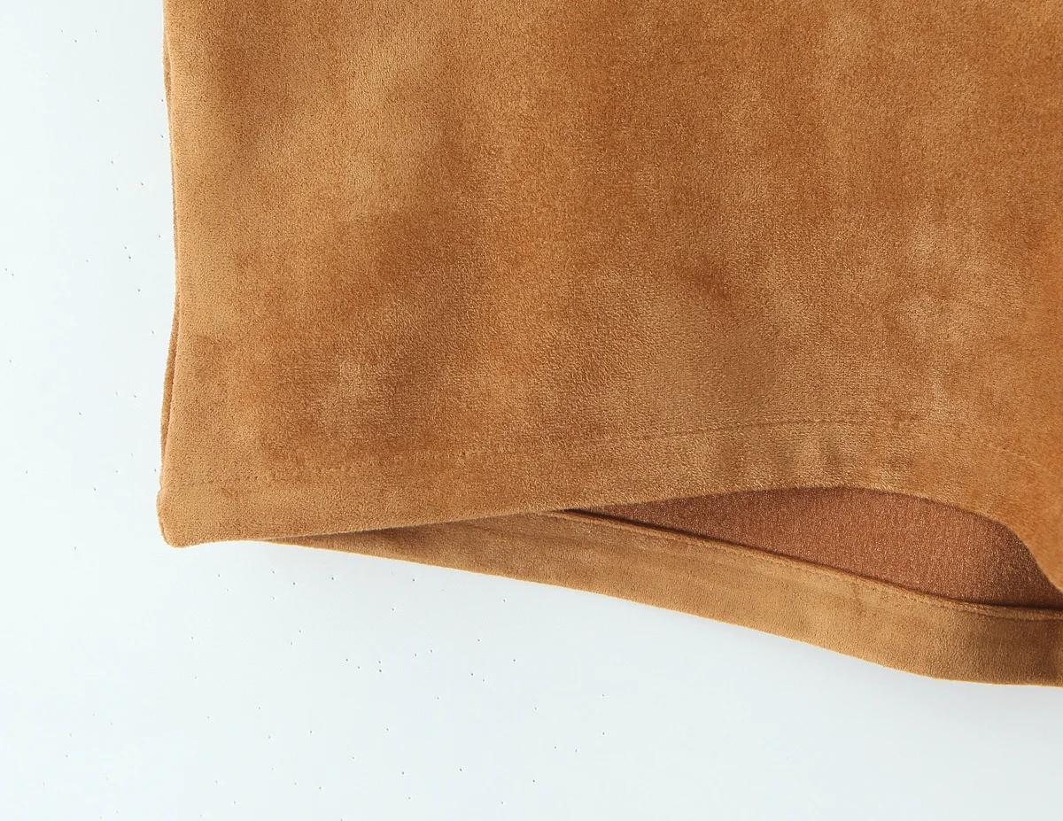 YENKYE Retro Brown Faux Suede Shorts Women High Waist Casual Short Pants