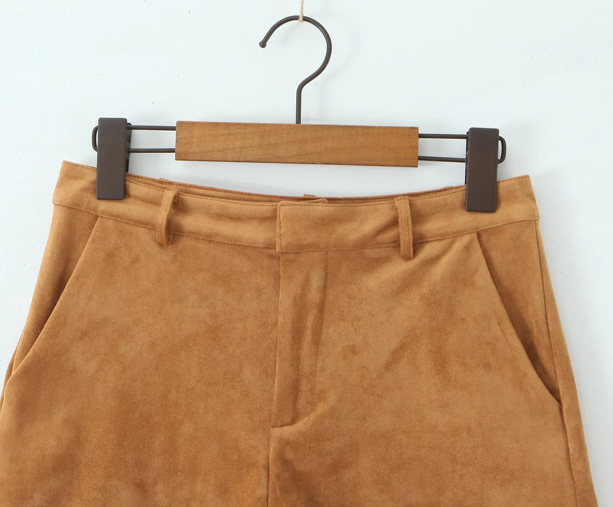 YENKYE Retro Brown Faux Suede Shorts Women High Waist Casual Short Pants