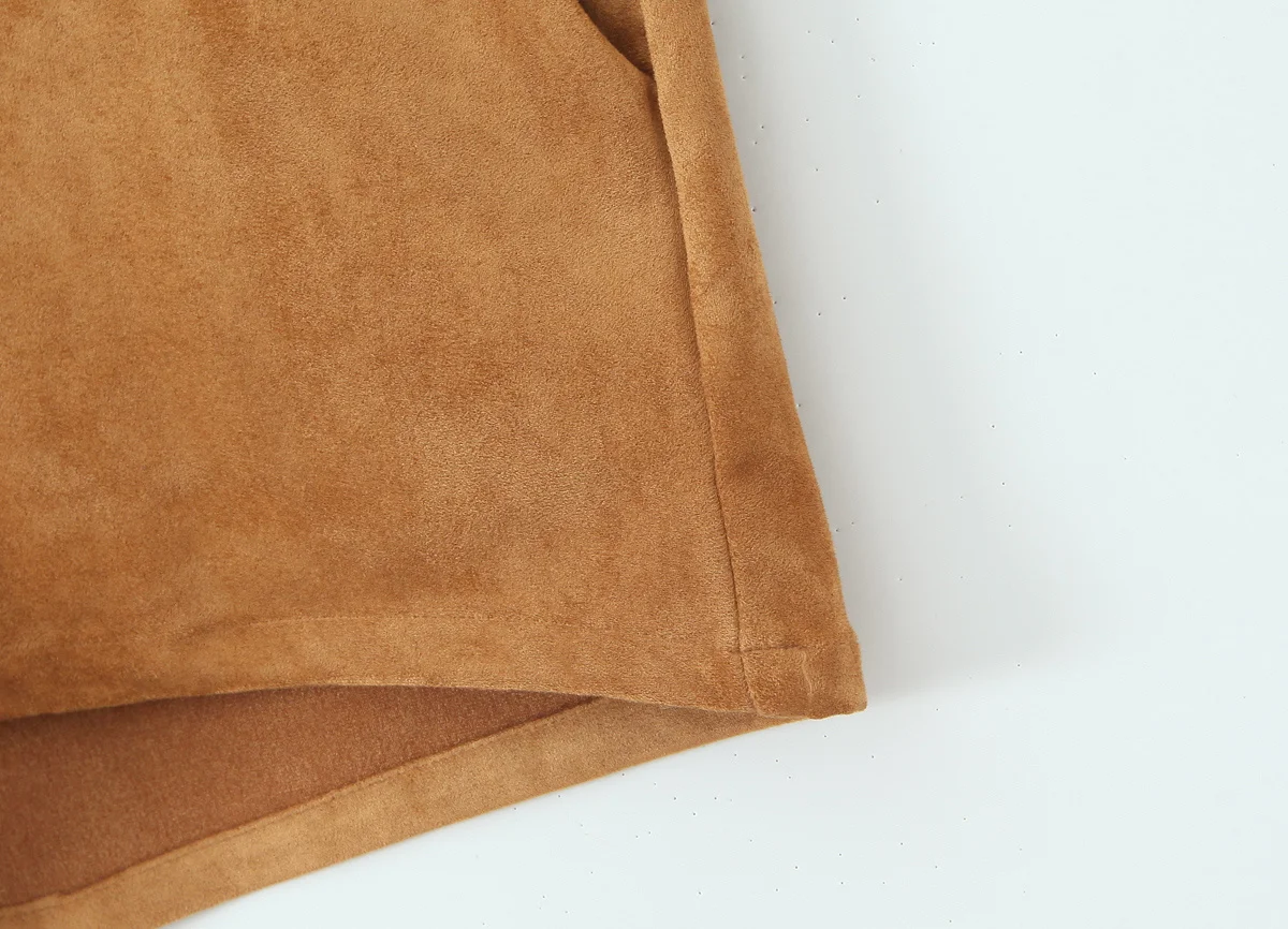 YENKYE Retro Brown Faux Suede Shorts Women High Waist Casual Short Pants