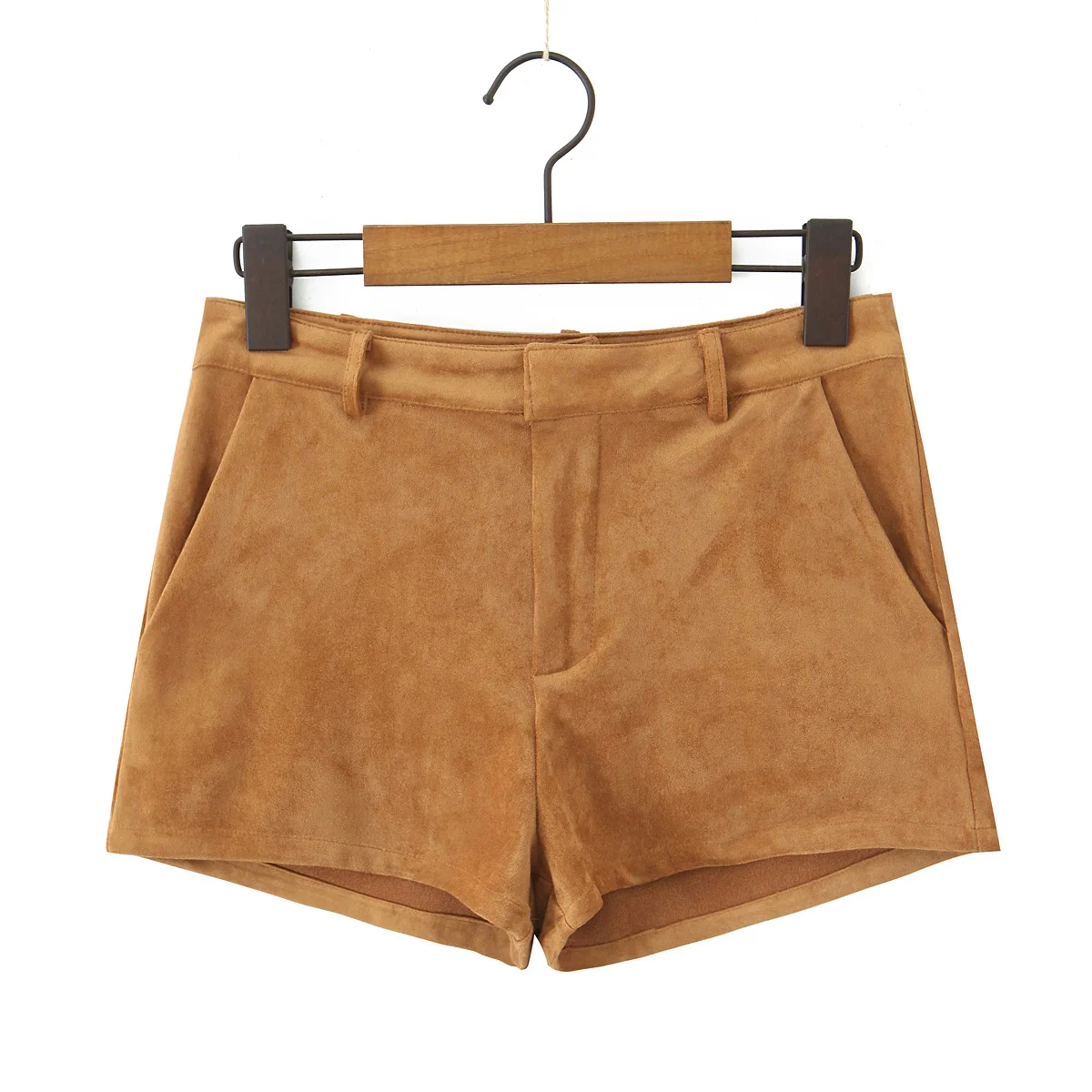 YENKYE Retro Brown Faux Suede Shorts Women High Waist Casual Short Pants