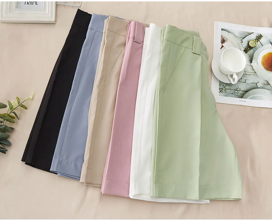 Summer Women's Shorts 2025 Casual Loose Wide Leg Long Shorts Pockets Office Solid Knee-length Oversize Shorts for Women