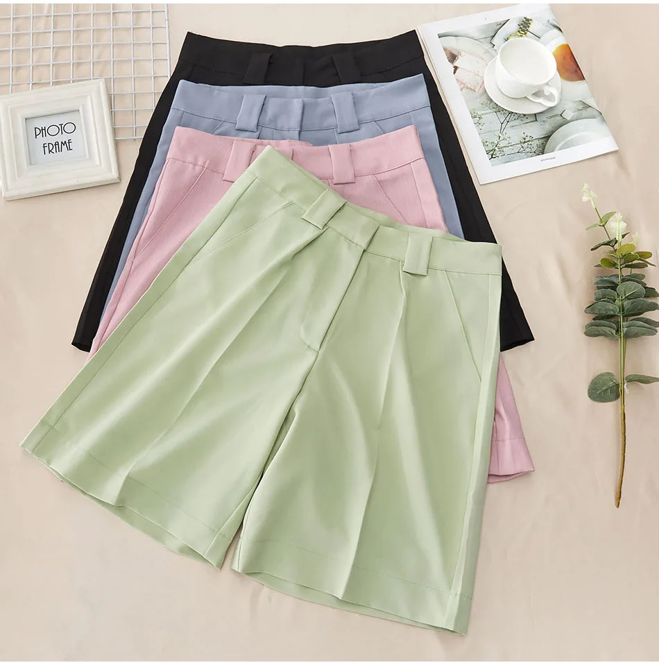 Summer Women's Shorts 2025 Casual Loose Wide Leg Long Shorts Pockets Office Solid Knee-length Oversize Shorts for Women