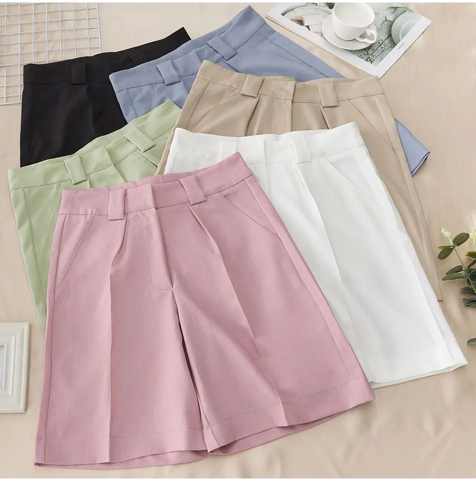 Summer Women's Shorts 2025 Casual Loose Wide Leg Long Shorts Pockets Office Solid Knee-length Oversize Shorts for Women