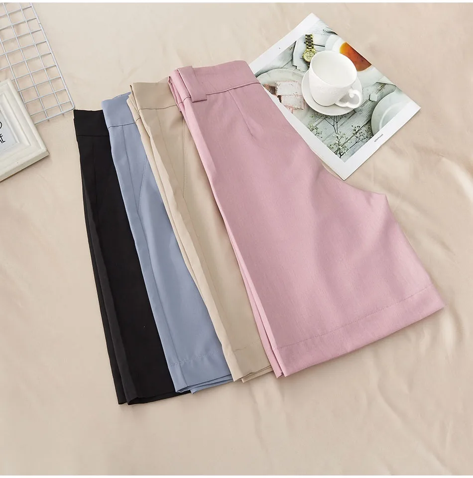 Summer Women's Shorts 2025 Casual Loose Wide Leg Long Shorts Pockets Office Solid Knee-length Oversize Shorts for Women