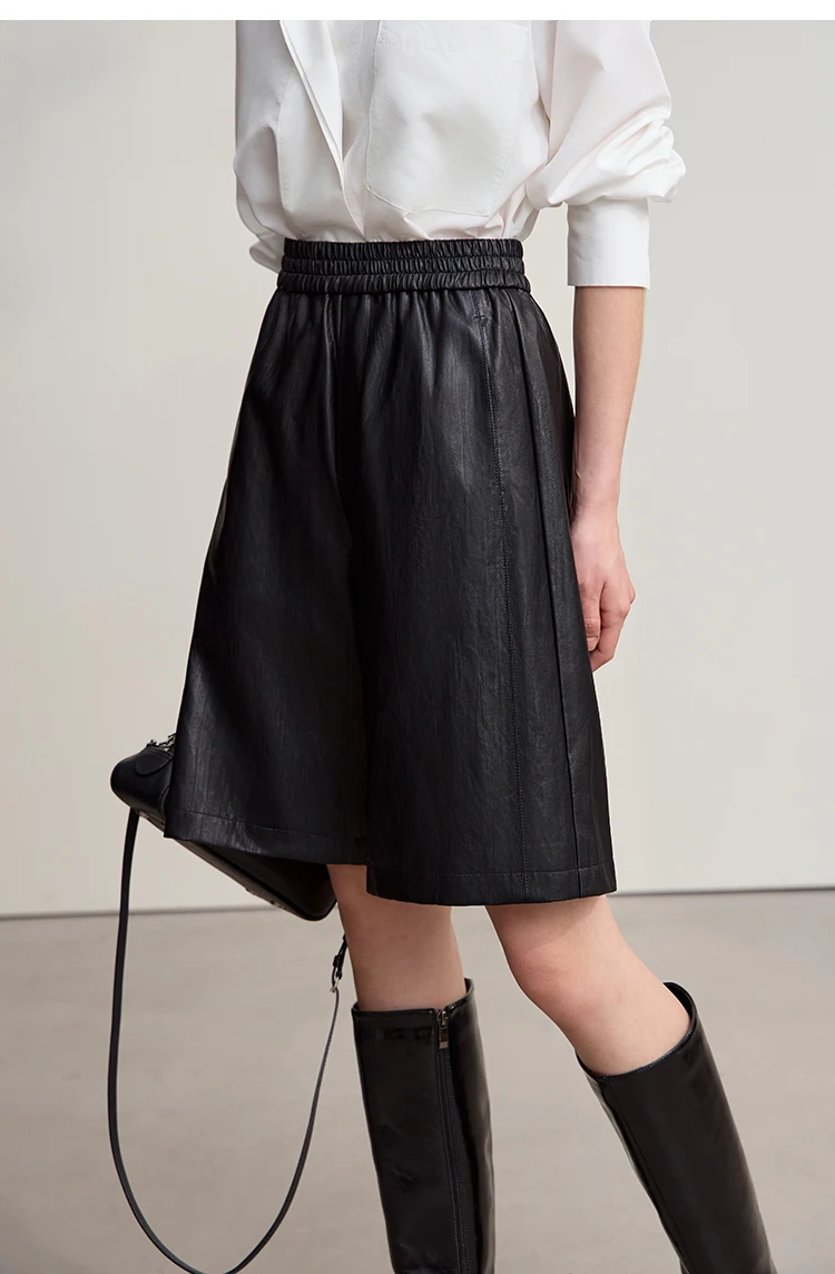 Amii Shorts For Woman 2025 Winter New Straight Versatile Leather Casual Shorts Women's PU Wide-leg Solid Color Pants 12544065