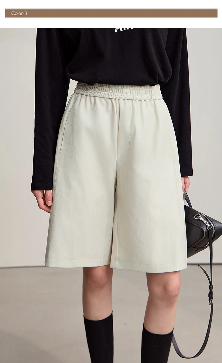 Amii Shorts For Woman 2025 Winter New Straight Versatile Leather Casual Shorts Women's PU Wide-leg Solid Color Pants 12544065