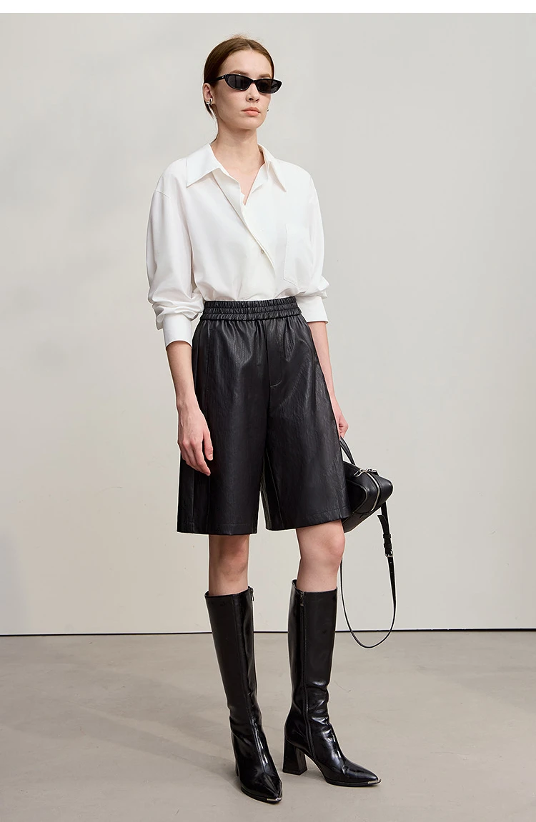 Amii Shorts For Woman 2025 Winter New Straight Versatile Leather Casual Shorts Women's PU Wide-leg Solid Color Pants 12544065