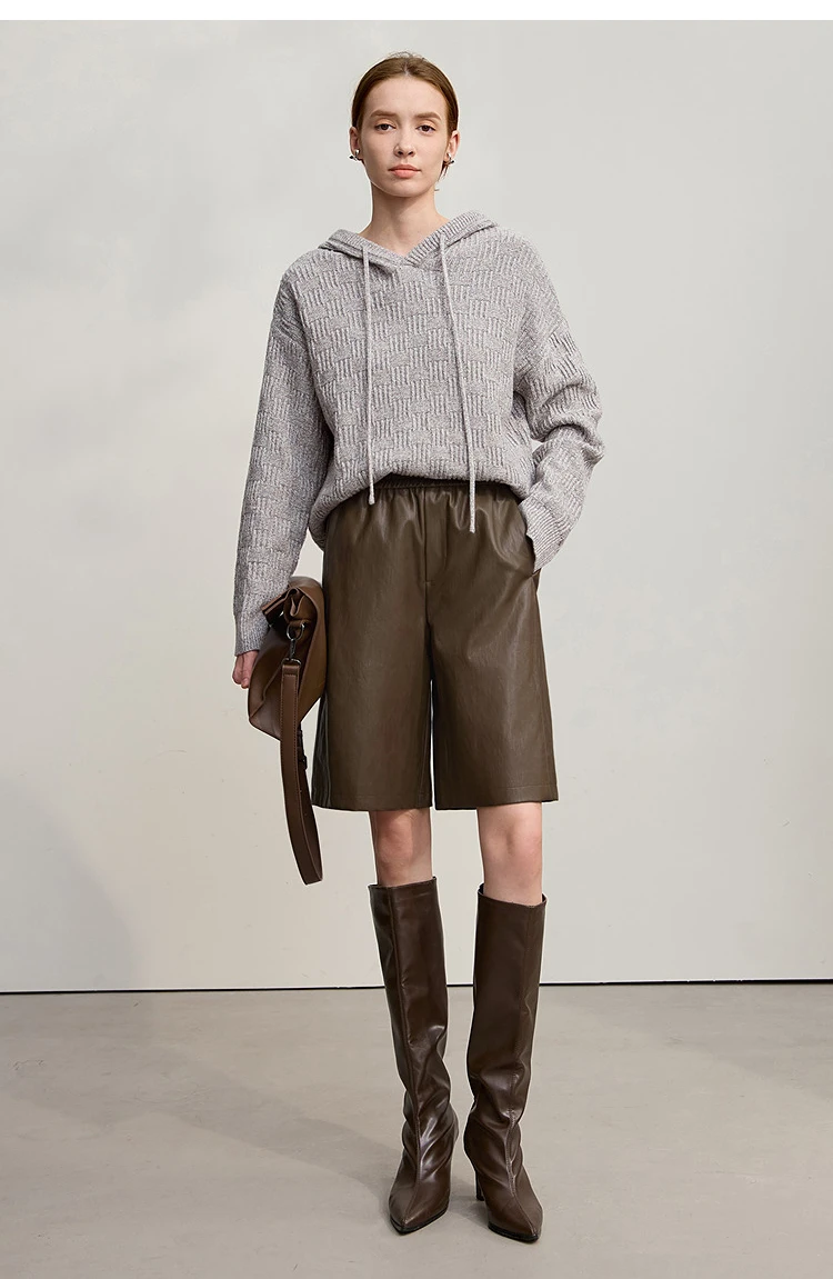 Amii Shorts For Woman 2025 Winter New Straight Versatile Leather Casual Shorts Women's PU Wide-leg Solid Color Pants 12544065