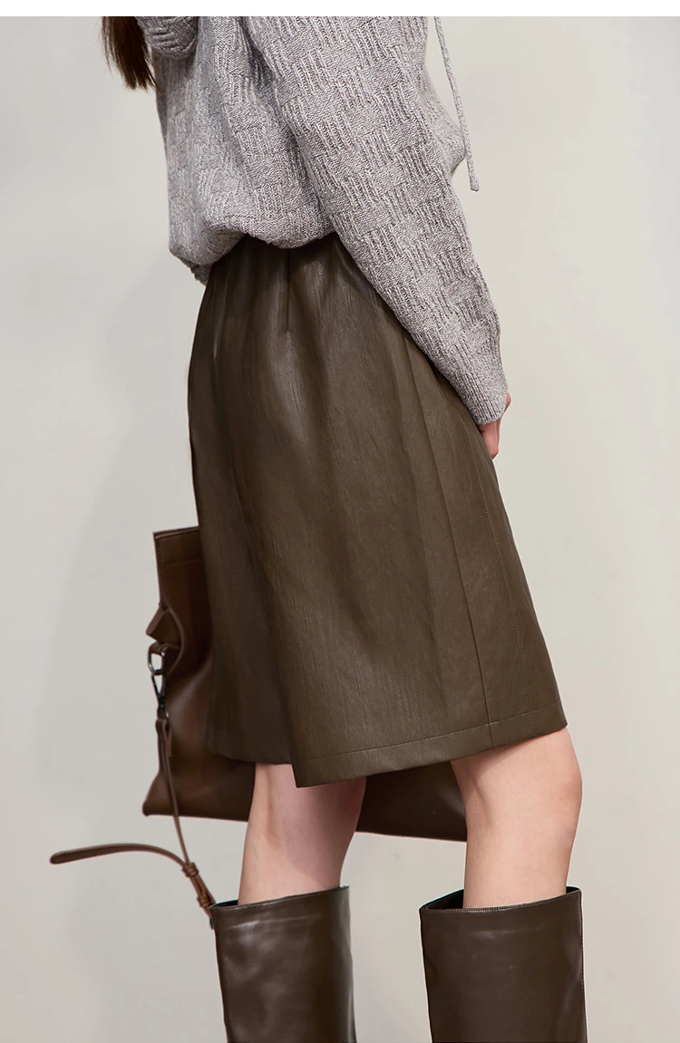 Amii Shorts For Woman 2025 Winter New Straight Versatile Leather Casual Shorts Women's PU Wide-leg Solid Color Pants 12544065