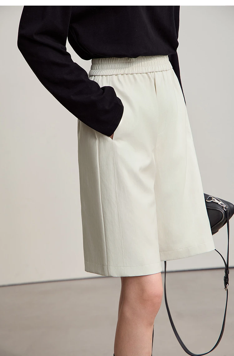 Amii Shorts For Woman 2025 Winter New Straight Versatile Leather Casual Shorts Women's PU Wide-leg Solid Color Pants 12544065