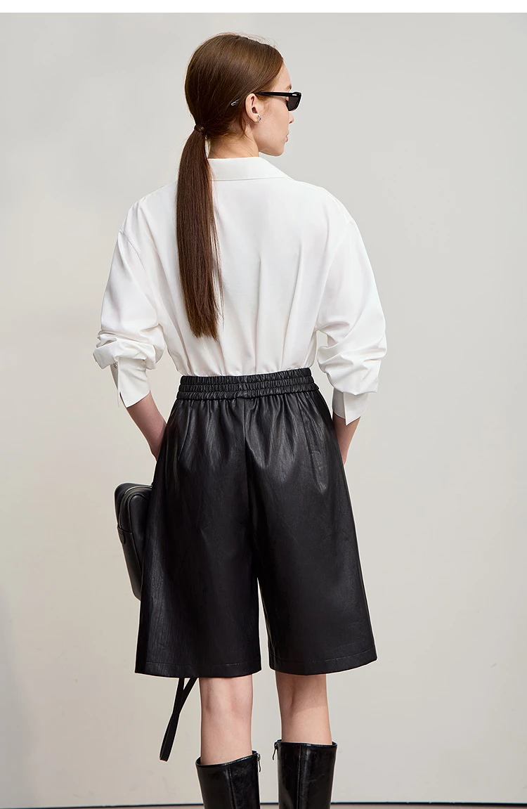 Amii Shorts For Woman 2025 Winter New Straight Versatile Leather Casual Shorts Women's PU Wide-leg Solid Color Pants 12544065
