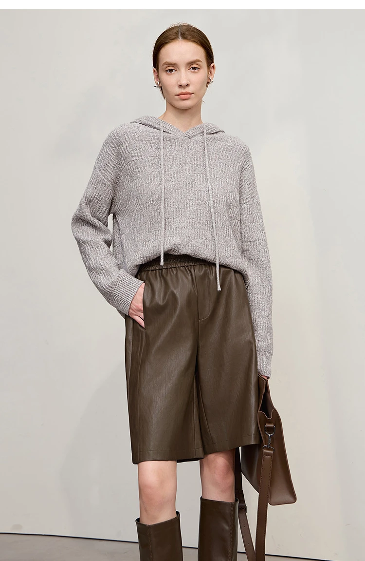 Amii Shorts For Woman 2025 Winter New Straight Versatile Leather Casual Shorts Women's PU Wide-leg Solid Color Pants 12544065