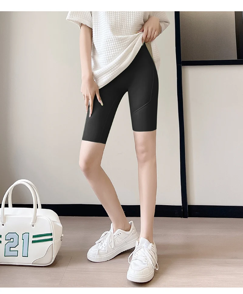 Summer New Side Pocket Shark Shorts Women Biker Shorts High Waist Seamless Sports Running Cycling Shorts Fitness Short Leggings