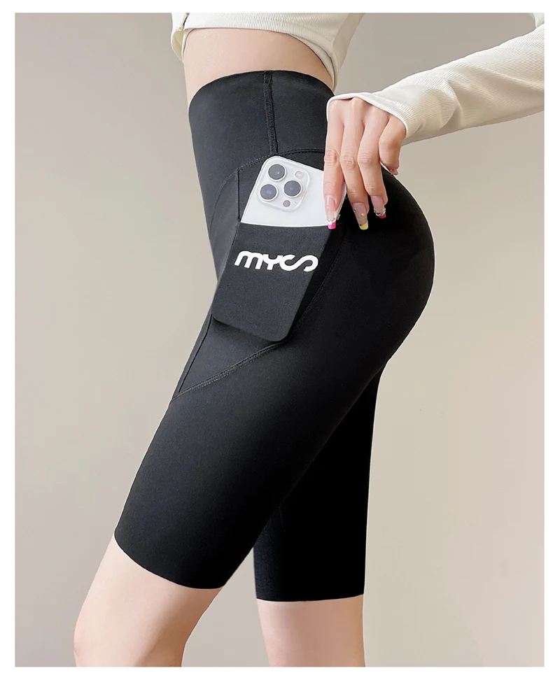 Summer New Side Pocket Shark Shorts Women Biker Shorts High Waist Seamless Sports Running Cycling Shorts Fitness Short Leggings