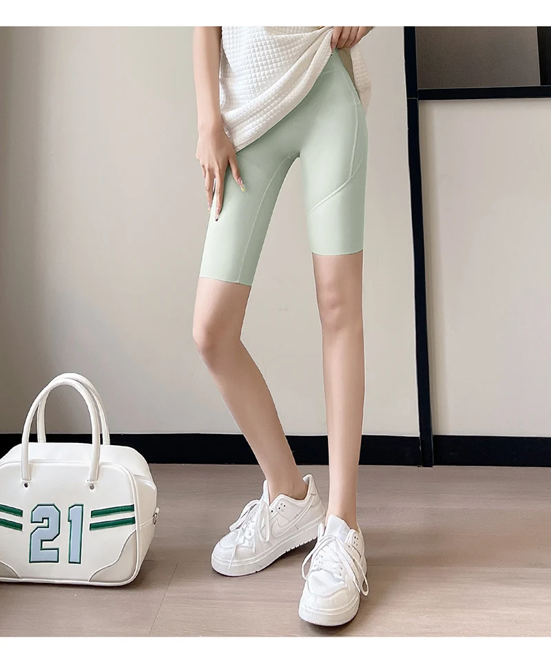 Summer New Side Pocket Shark Shorts Women Biker Shorts High Waist Seamless Sports Running Cycling Shorts Fitness Short Leggings