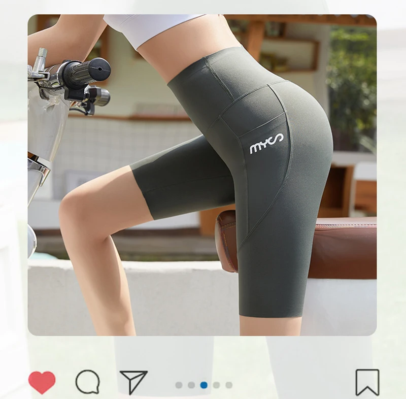 Summer New Side Pocket Shark Shorts Women Biker Shorts High Waist Seamless Sports Running Cycling Shorts Fitness Short Leggings