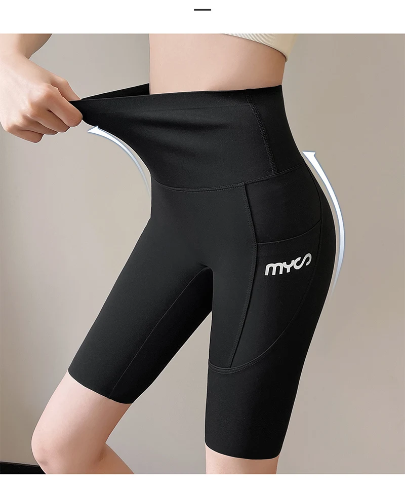 Summer New Side Pocket Shark Shorts Women Biker Shorts High Waist Seamless Sports Running Cycling Shorts Fitness Short Leggings