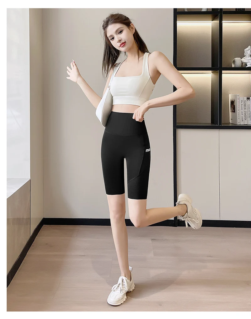 Summer New Side Pocket Shark Shorts Women Biker Shorts High Waist Seamless Sports Running Cycling Shorts Fitness Short Leggings