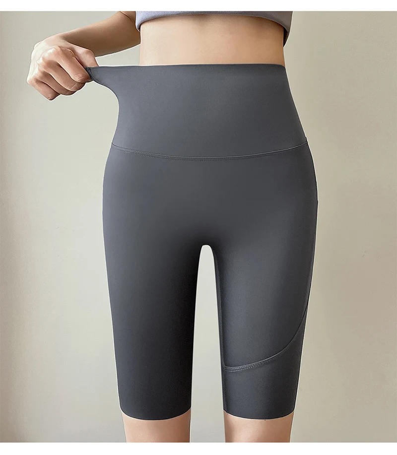 Summer New Side Pocket Shark Shorts Women Biker Shorts High Waist Seamless Sports Running Cycling Shorts Fitness Short Leggings