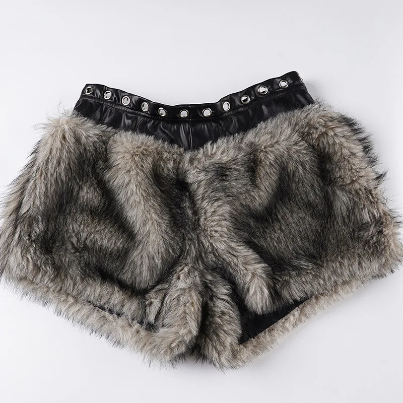 Winter New Women's Sexy Plush Splicing Warm Spice Girl Corns Low Waist Shorts