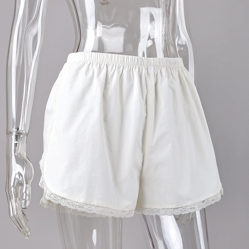 Linad Elegant Apricot Lace Shorts For Woman Summer 2026 Sexy Cotton Split Mini Pants Women Street Elastic Waist Shorts Female