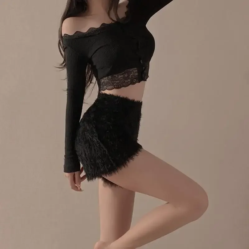 Korean Pantalones Cortos De Mujer Knitted Shorts For Women Fashion Furry High Waist Casual Summer Y2k Pants 2026 New Bottoms