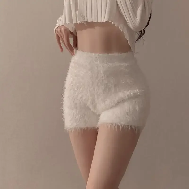 Korean Pantalones Cortos De Mujer Knitted Shorts For Women Fashion Furry High Waist Casual Summer Y2k Pants 2026 New Bottoms