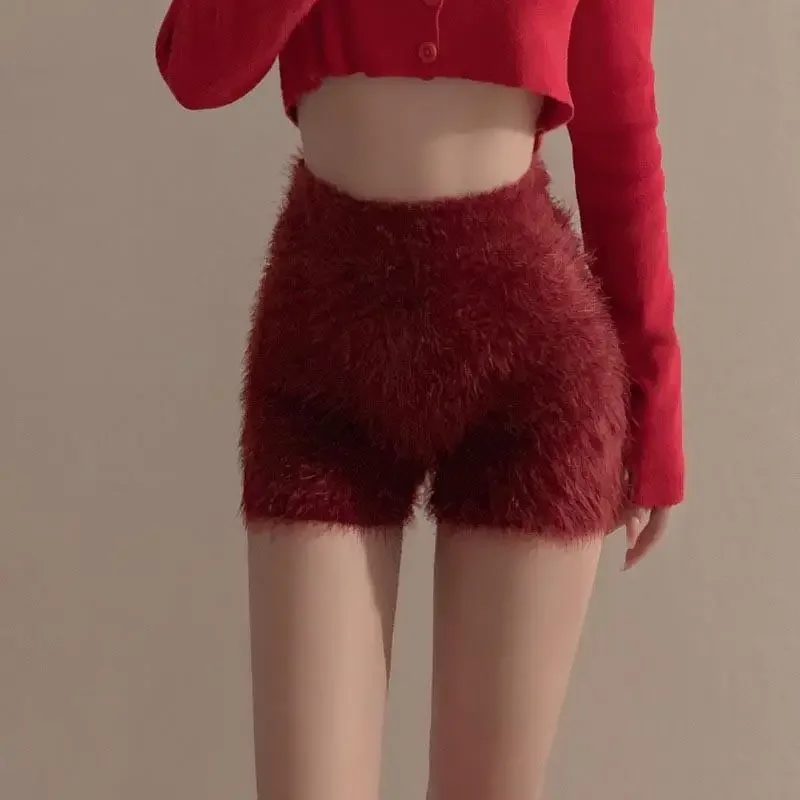 Korean Pantalones Cortos De Mujer Knitted Shorts For Women Fashion Furry High Waist Casual Summer Y2k Pants 2026 New Bottoms