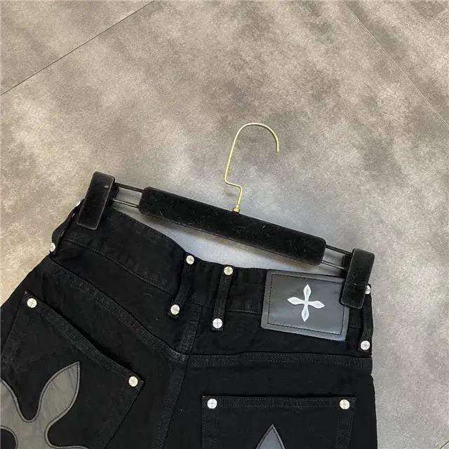 Women's Black Bandage Raw Edge Cross Flower Denim Shorts Personalized Streetwear Fashion Summer Slim High waisted Hot Pants