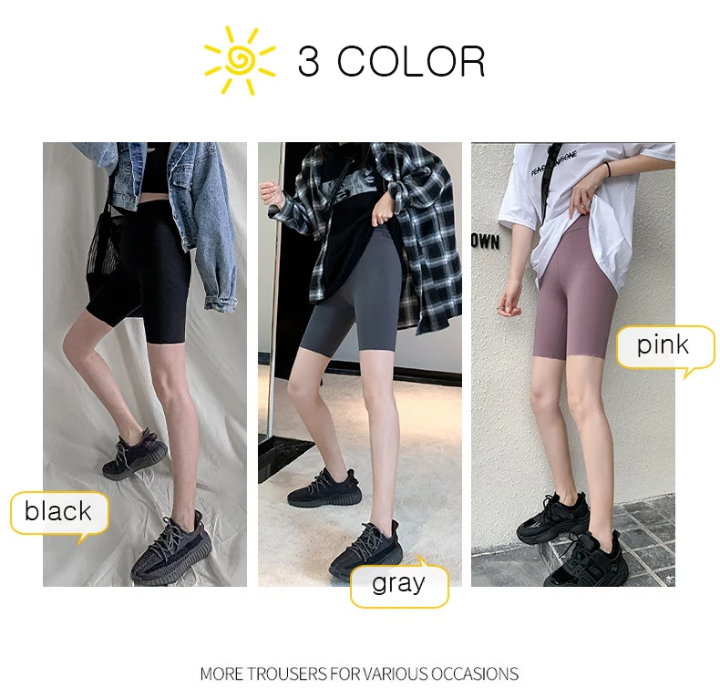 BIVIGAOS Summer Sharkskin Biker Shorts Women's Stretch High Waist Knee Short Outside Bodybuilding Sexy Shorts Tide Sports Shorts